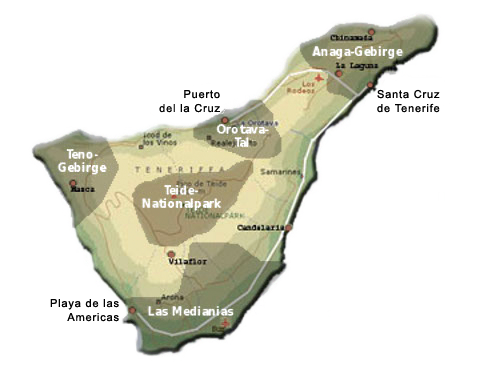 Karte der Wandergebiete auf Teneriffa